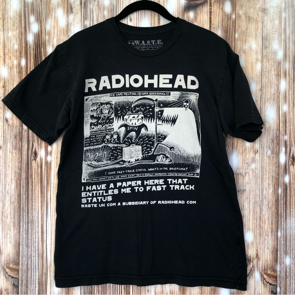 Vintage Black Radiohead Band T-Shirt WASTE 2000 Double Sided Print Size Small